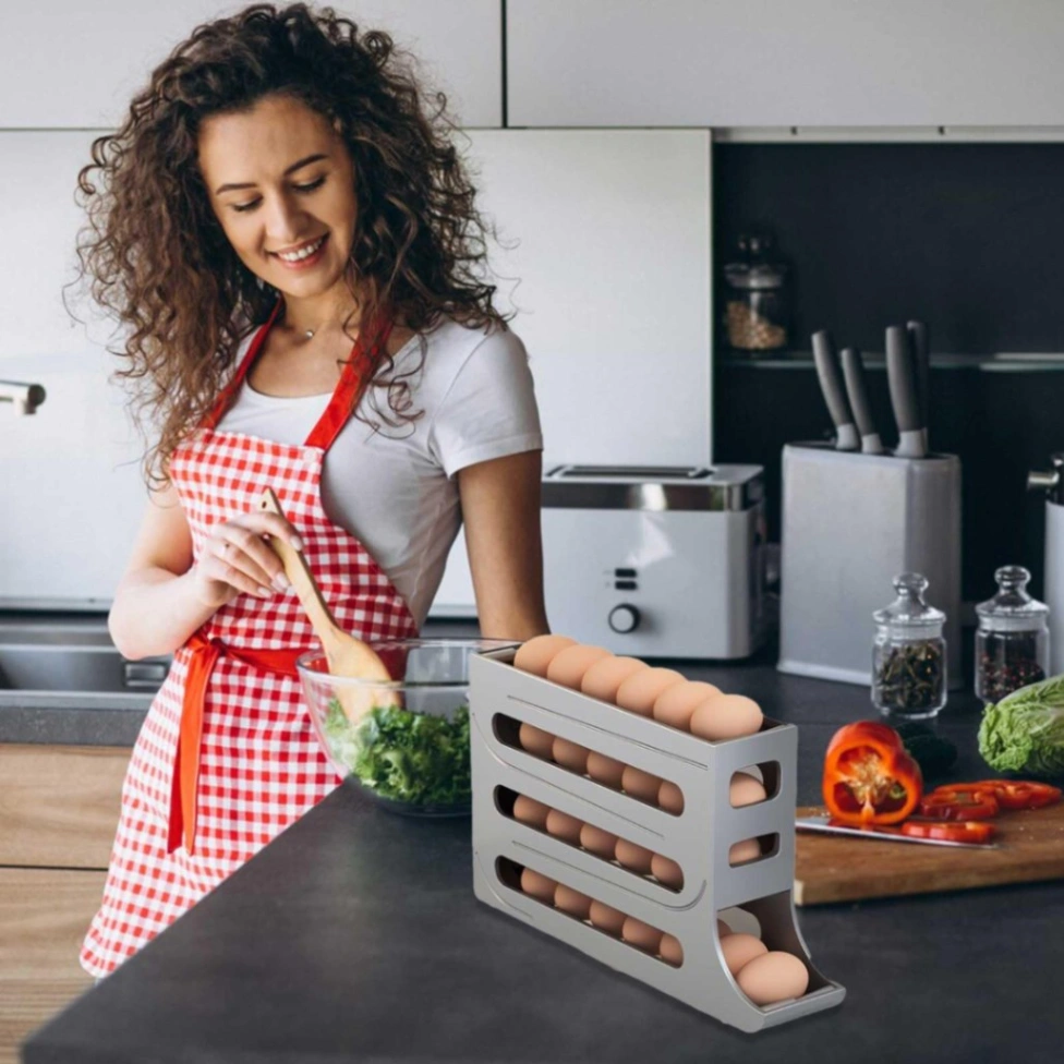 4 layer egg dispenser, Refrigerator Egg Storage 4 Layer Automatically Rolling Eggs Dispenser Space Save Egg Tray For Cabinet Restaurant Kitchen 3