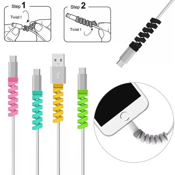 5pcs Spiral Cable protector Data Line Silicone Bobbin winder Protective For all USB Charging earphone 2