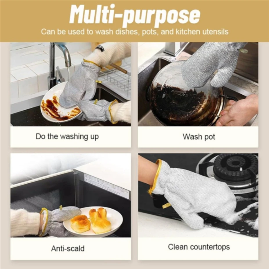 1Pcs Steel Wire Dish Cleaning Gloves for Kitchen, Waterproof Kitchen Cleaning Dish washing Gloves 3