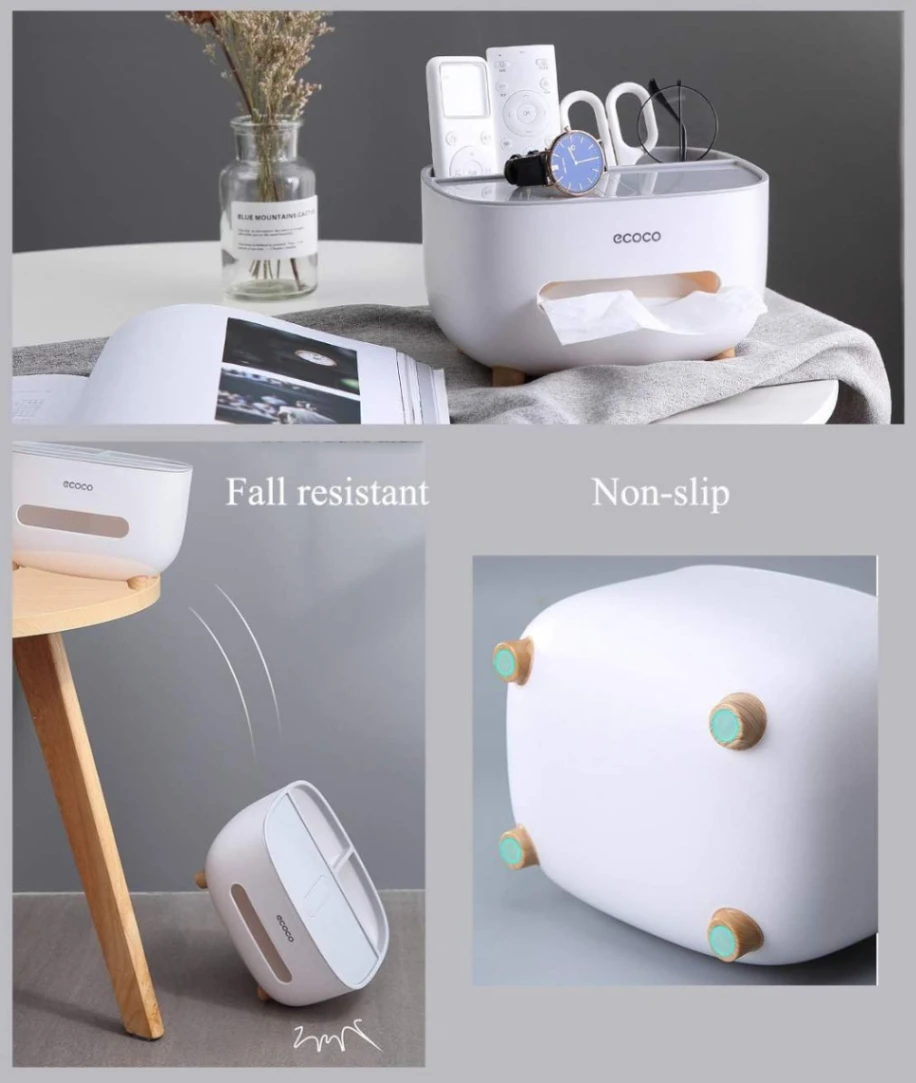Ecoco Tissue Box, PVC Tissue Box, Multifunctional Box, Pen Holder, Remote Control, Tissue Holder, Storage Box, Cosmetic Tissue Box 3