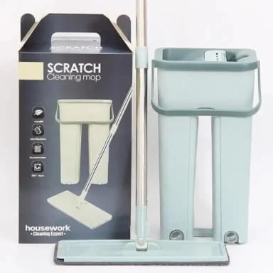Scratch Cleaning Mop with Bucket, Floor Mop with Flat Microfiber Cleaning Cloth And Bucket Set