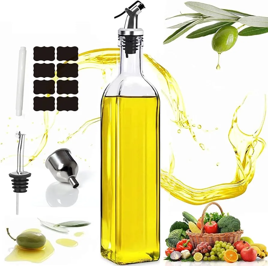 375ml Crystal Clear Square Shaped Glass Oil Dispenser Bottle with Lever-Release Stopper Snap Flip Top Lid Bottle for Olive Oil, Vinegar 3