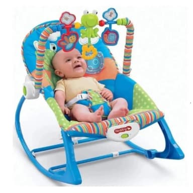 iBaby Infant to Toddler Rocker with Music & Vibration Baby Bouncer- Pink & Blue