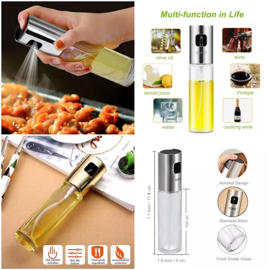 Edible Oil Spray Bottle 100ml, Portable Glass Oil Mister for BBQ, Air Fryer, Baking, Roasting, Grilling, Kitchen Gadgets 6