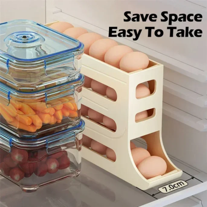 4 layer egg dispenser, Refrigerator Egg Storage 4 Layer Automatically Rolling Eggs Dispenser Space Save Egg Tray For Cabinet Restaurant Kitchen 4