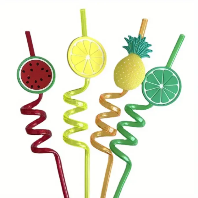 4Pcs Fruit Straw, Party Decoration Colorful Fruit Style Straw, Reusable Straws, Smoothie Drinking Straws, 4
