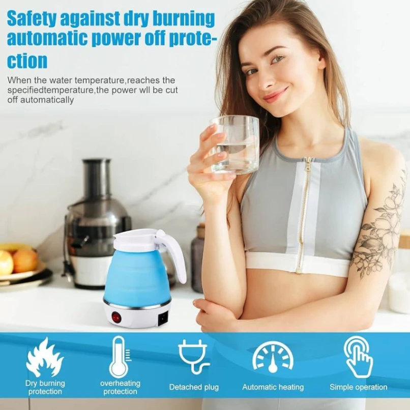 Silicone Foldable Electric Kettle, Portable Mini Electric Kettle for Travel, Electric Water Kettle 3