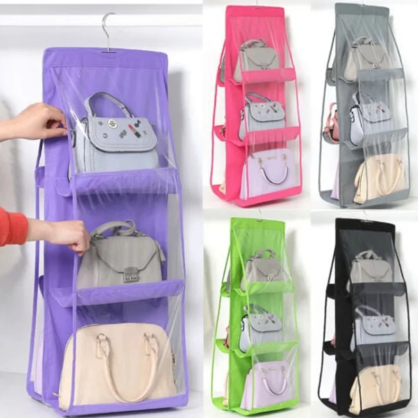 Dust-Proof Storage Bag Holder, Hanging Handbag Organizer 6 Pocket Hanging Organizer, 2