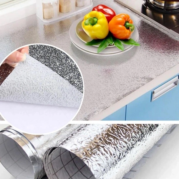 Kitchen oil resistant Sticker (Silver), Aluminum Foil Oil-Proof Sticker, Anti-fouling High-Temperature Self-Adhesive Wallpaper Wall Sticker 3
