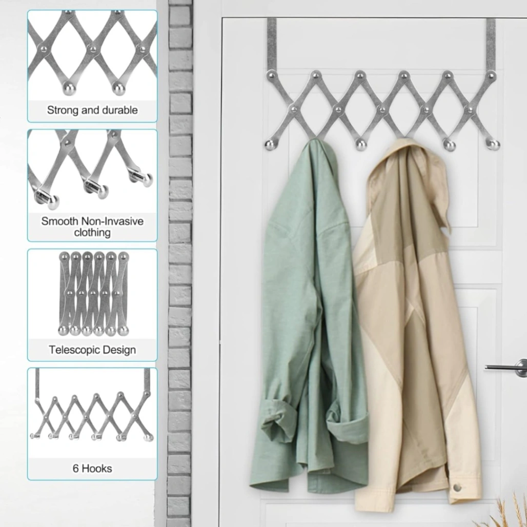 Stainless Steel 6-Hook Flexible Over the Door Hook Hanger 4