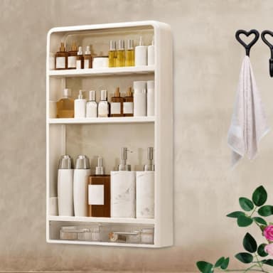 4 Layer Kitchen, Bathroom, Wall Mounted Shelf Multifunctional Toiletries Storage Rack. Kitchen Seasoning Bottle Storage Rack. Cosmetics Organizer