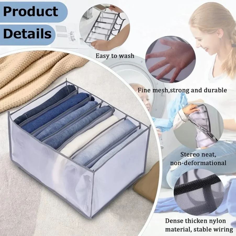 7 Grids Clothes Organizer, Clothes Closet Organizers and Storage Clothes Drawer, Compartment Foldable Closet Drawer Organizer Storage Box for Jeans, Leggings, T-shirt, Skirts(Gray) 4