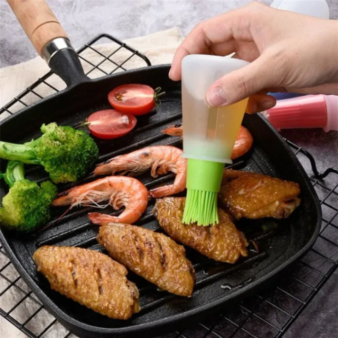 Silicone Oil Dispenser Bottle Brush Pastry Basting Brush Oil Honey Wine Sauce Grill Brush for Barbecue 2