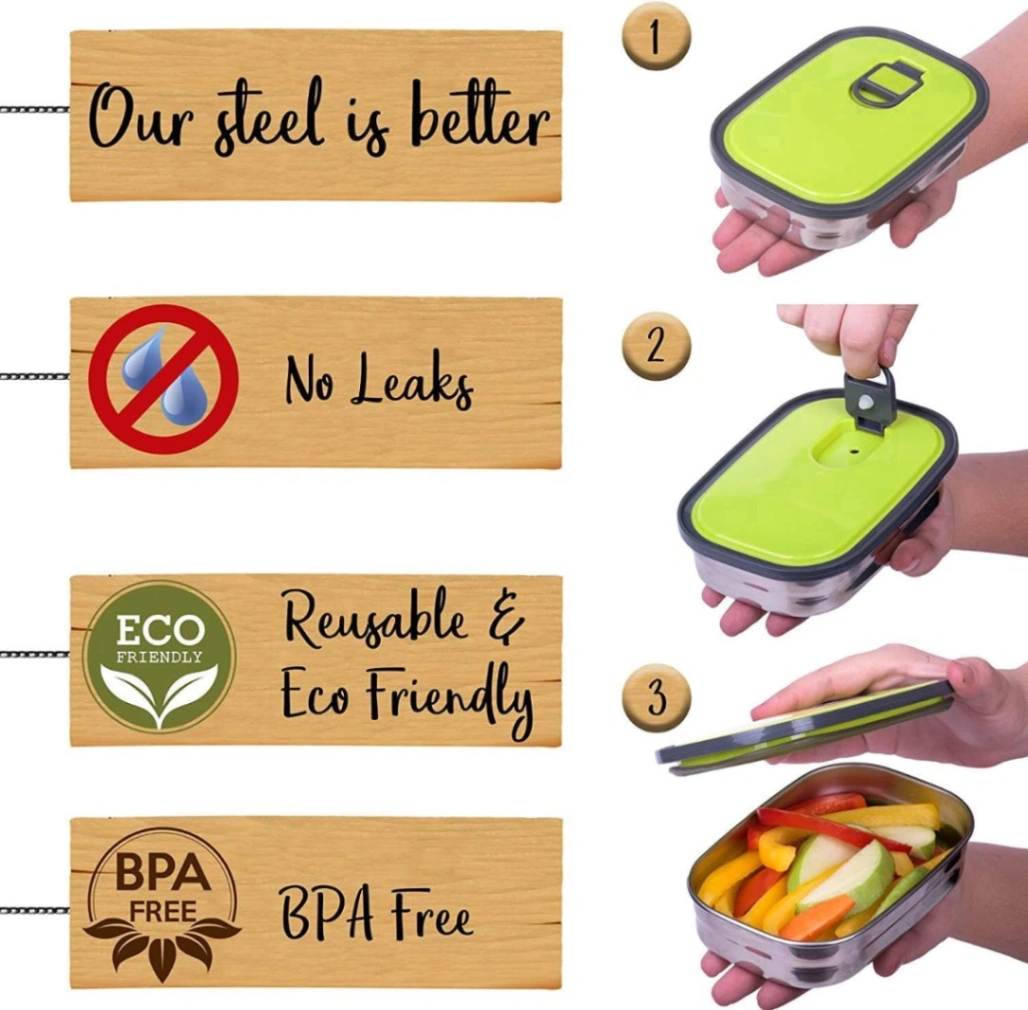 680ml Rectangle Stainless Steel Food Container/Lunch Box 1 pcs 5