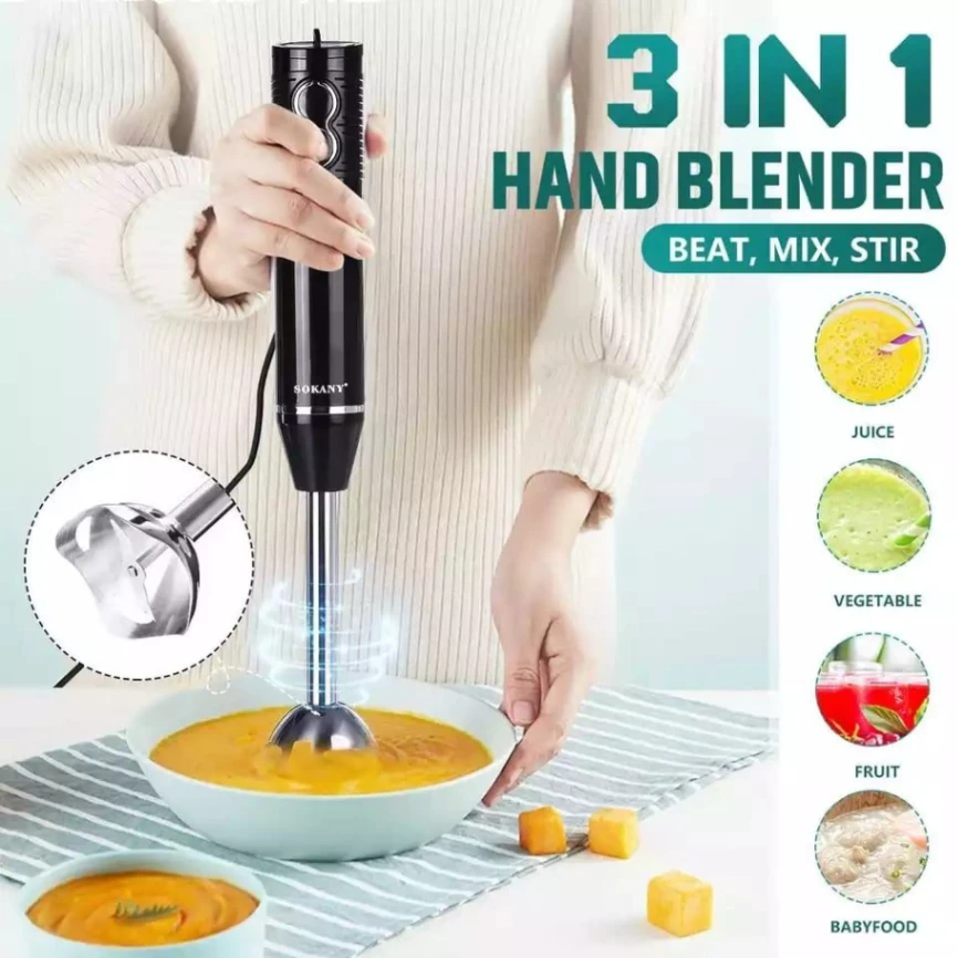 SOKANY 3-in-1 Multifunctional Handheld Electric Blender Mixer 2 Speed Control 300W 5