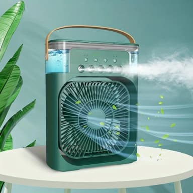 Portable Air Conditioner Fan, USB Portable Air Cooler Fan with LED Light - 3 Speed Misting Desktop Cooling Fan for Office or Home