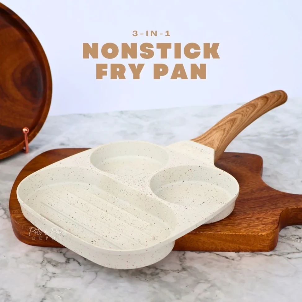 Breakfast Frying Pan,, Cooking Fry Pan fo Nonstick Egg Frying Pan, 3-in-1 Nonstick Panr Breakfast, 3