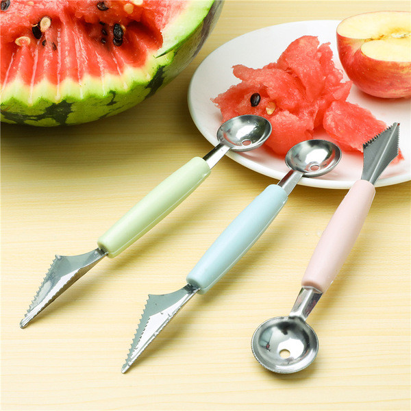 Double-Head Stainless Steel Fruit Platter Drunk Ripple Carving Knife Ice Cream Melon Digging Spoon Fruit Carving - kitchen accessories