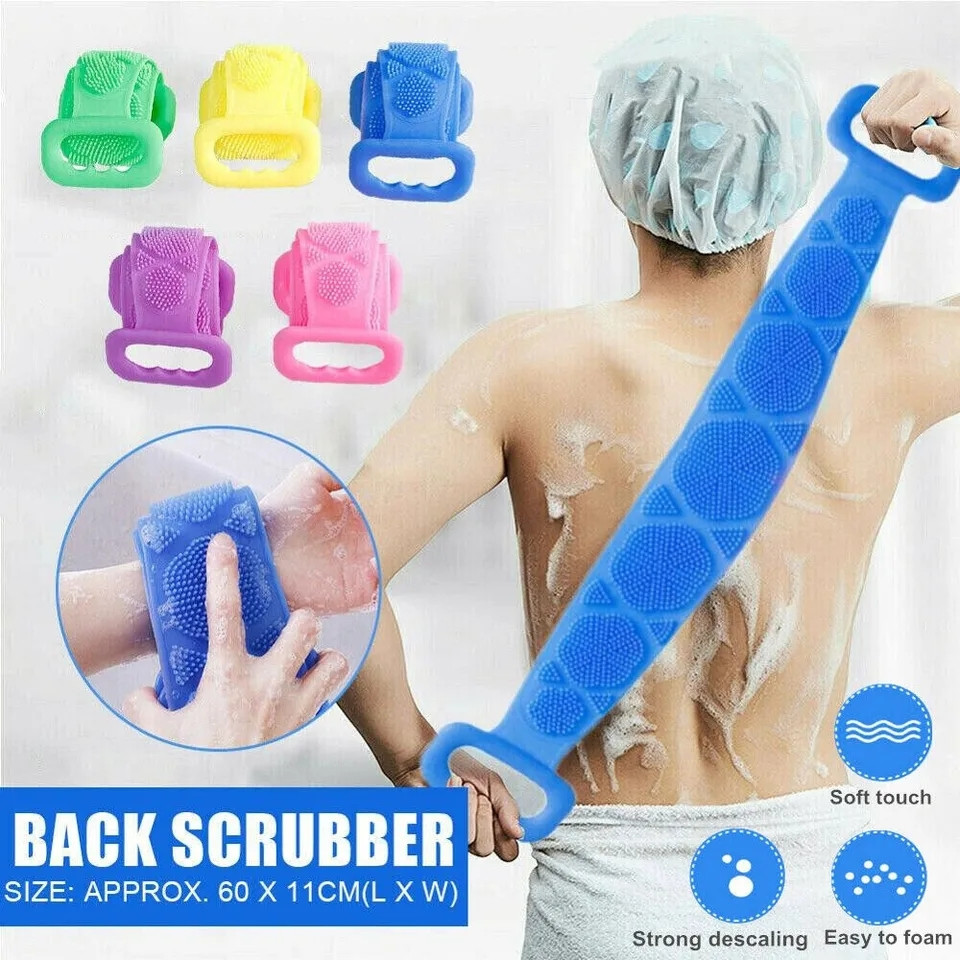 Silicone Back Scrubber Bath Belt Double-Sided Massage Body Wash Brush Shower Exfoliating Belt Removes Bath Towel, Cleaning Tools for men and women