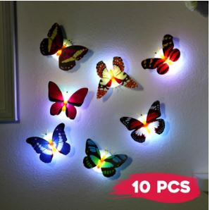 10 PCS Colorful luminous butterfly small night lamp flash simulation butterfly lamp Encounter